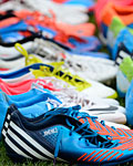 Boots of the Mexico soccer team are seen before a training session ahead of the London 2012 Olympic Games at Cochrane Park in Newcastle