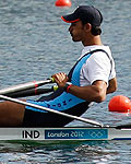 India's Sawarn Singh rows in the men's single sculls repechage at Eton Dorney during the London 2012 Olympic Games