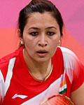 India's Jwala Gutta and Ashwini Ponnappa play against Taiwan during their women's doubles group play stage Group B badminton match during the London 2012 Olympic Games at the Wembley Arena