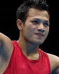 India's Devendro Singh Laishram reacts after defeating Honduras' Molina Figueroa in the Men's Light Fly (49kg) Round of 32 boxing match during the London 2012 Olympic Games