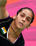 ndia's Saina Nehwal plays against Denmark's Tine Baun during their womens singles badminton quarterfinals match