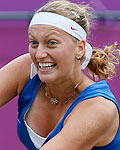 Czech Republic's Kvitova returns to Russia's Kirilenko in her women's singles quarterfinals tennis match