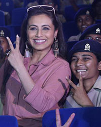 Rani Mukherjee with female cops as she attends screening of Mardaani 2