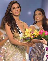 Adline Castelino, Miss Universe India 2020, is announced 3rd runner up on stage prior to the crowning moment.