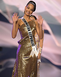 Kimberly Jimenez, Miss Universe Dominican Republic 2020, top 5, taking her final walk on stage prior to the crowning moment.