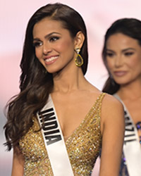 Adline Castelino, Miss Universe India 2020, top 5, taking her final walk on stage prior to the crowning moment.