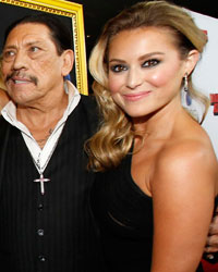 Director of the movie Robert Rodriguez (2nd L) poses with cast members Mel Gibson, Sofia Vergara, Danny Trejo and Alexa Vega (L-R) at the premiere of 'Machete Kills' in Los Angeles, California