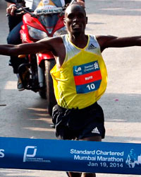 Kenya' Evans Ruto Elite Men Winner at the Finish Line