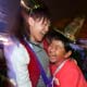 People dance during a new year celebration show at Hong Kong Disneyland