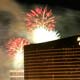 Fireworks explode behind the Wynn Las Vegas resort in Las Vegas