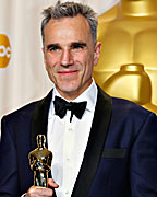 British actor Daniel Day Lewis poses with his Oscar forbest actor for his role in 'Lincoln' at the 85th Academy Awards in Hollywood, California