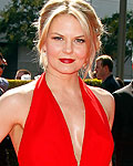 Jennifer Morrison arrives at the 2012 Primetime Creative Arts Emmy Awards as the Staples Center is seen behind her in Los Angeles