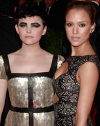 Actresses Ginnifer Goodwin (L) and Jessica Alba arrive at the Metropolitan Museum of Art Costume Institute Benefit celebrating the opening of 'PUNK- Chaos to Couture' in New York