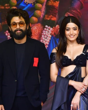 Allu Arjun, Rashmika Mandanna and Bhushan Kumar