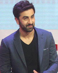 Ranbir Kapoor and Hero Motocorp MD Pawan Munjal at the launch of Hero's new Scooters at Auto Expo 2014