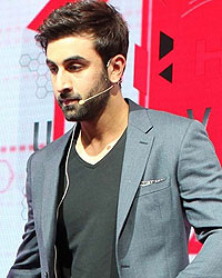 Ranbir Kapoor and Hero Motocorp MD Pawan Munjal at the launch of Hero's new Scooters at Auto Expo 2014