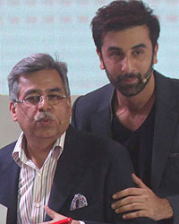 Ranbir Kapoor and Hero Motocorp MD Pawan Munjal at the launch of Hero's new Scooters at Auto Expo 2014