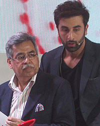 Ranbir Kapoor and Hero Motocorp MD Pawan Munjal at the launch of Hero's new Scooters at Auto Expo 2014