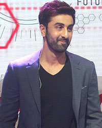 Ranbir Kapoor and Hero Motocorp MD Pawan Munjal at the launch of Hero's new Scooters at Auto Expo 2014