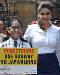 Raveena Tandon during Street Smart, Street Safe, a awareness campaign for using helmet at CST in Mumbai,