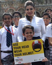 Raveena Tandon during Street Smart, Street Safe, a awareness campaign for using helmet at CST in Mumbai,