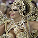 Drum queen Viviane Araujo of the Salgueiro samba school takes part in the parade on the second night of the annual Carnival parade in Rio de Janeiro's Sambadrome