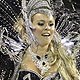 Drum queen Bruna Almeida of the Sao Clemente samba school takes part in a parade on the second night of the annual Carnival parade in Rio de Janeiro's Sambadrome