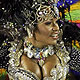 Drum queen Sabrina Sato of the Vila Isabel samba school dances on the first night of the annual Carnival parade in Rio de Janeiro's Sambadrome