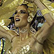 Drum queen Ana Furtado of the Grande Rio samba school dances on the second night of the annual Carnival parade in Rio de Janeiro's Sambadrome