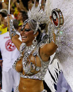 Drum Queen Viviane Araujo of the Salgueiro samba school participates in the annual Carnival parade at Rio de Janeiro's Sambadrome