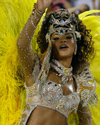 Drum Queen Juliana Alves of the Unidos da Tijuca samba school dances on the first night of the annual carnival parade in Rio de Janeiro's Sambadrome