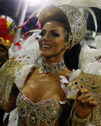 Drum Queen Carla Prata of Grande Rio samba school participates during the annual Carnival parade in Rio de Janeiro's Sambadrome