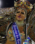 Carnival princess Cara Paixao dances while participating on the second night of the annual carnival parade in Rio de Janeiro's Sambadrome