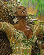 Drum queen Cris Vianna from Imperatriz Leopoldinense samba school participates during the annual Carnival parade in Rio de Janeiro's Sambadrome