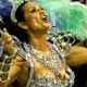 Luiza Brunet, drum queen of the Imperatriz Leopoldinese samba school, dances on the second night of parade by top samba groups in Rio de Janeiro`s Sambadrome