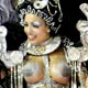 Revellers of the Porto da Pedra samba school dance during the first night of parades by the top samba groups in Rio de Janeiro`s Sambadrome