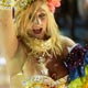 Revellers of the Mangueira samba school dance during the first night of parades by the top samba groups in Rio de Janeiro`s Sambadrome