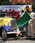 JD Ghai flagging off Brig JS Phoolka's Ford Tourer 1932