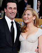 Actor Jon Hamm of the TV drama 'Mad Men' and his girlfriend Jennifer Westfeldt arrive at the 19th annual Screen Actors Guild Awards in Los Angeles, California