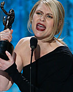 Claire Danes accepts the award for outstanding female actor in a drama series for 'Homeland' at the 19th annual Screen Actors Guild Awards in Los Angeles, California