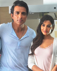 Sonal Chauhan and Sonu Sood During an Ad Shoot