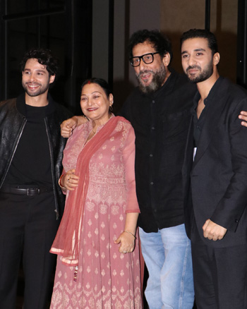 Siddhant Chaturvedi with his parents and Raghav Juyal