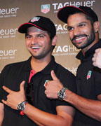 Shikhar Dhawan, Franck Dardenne and Suresh Raina at Unveiling of the TAG Heuer latest Aquaracer 500 M Series