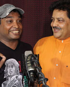 Sunil Pal with Udit Narayan at Song recording of film Money Back Gurantee