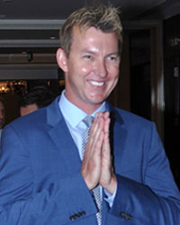 Brett Lee addresses the press conference as extolled the Melbourne Cricket Ground as a perfect venue for ICC World Cup