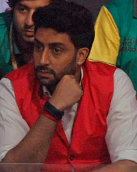 Bollywood actor Abhishek Bachchan during the the Pro Kabaddi League 2015 semi final match between U Mumba and Patna Pirates in Mumbai