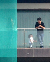 Aryan and Abraham with Gauri Khan snapped at mannat having a look at illegal ramp Demolishing outside mannat