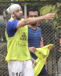 Ranbir Kapoor plays football with friend Abhishek Bachchan