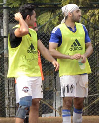 Ranbir Kapoor plays football with friend Abhishek Bachchan