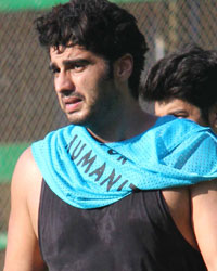 Ranbir Kapoor and Arjun Kapoor were seen playing football at a school ground on Sunday